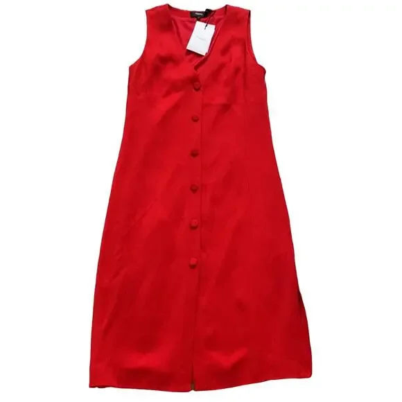 Theory Red Liquid Twill Midi Dress - Picture 3 of 10
